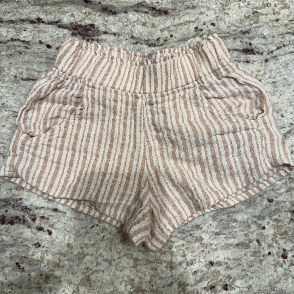 Of One Sea Striped Cream & Tan toddler Elastic Waist Shorts